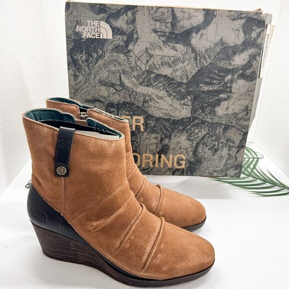 The North Face Bridgeton Wedge Zip Ankle Boots Size 10.5 Brown Suede Leather NWB - Picture 13 of 13
